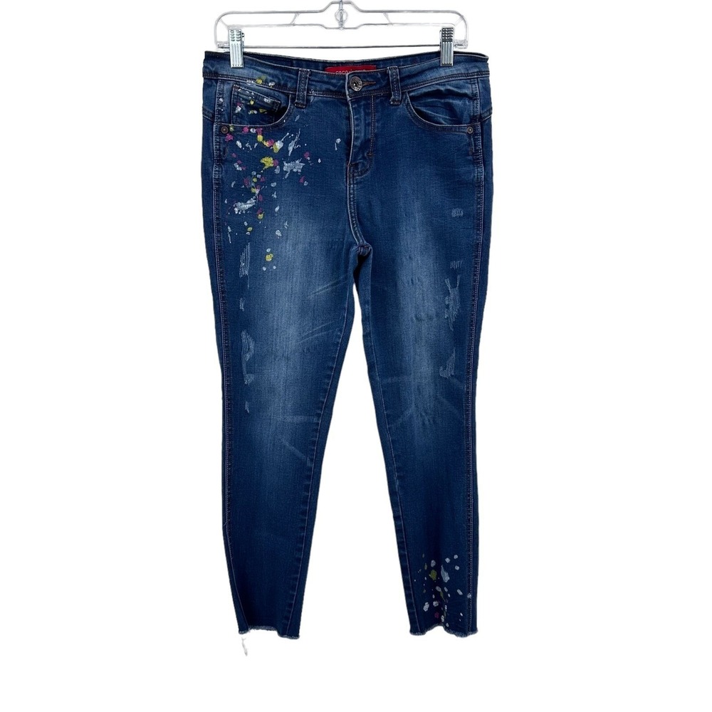 Gogo Star Women Size 9 Paint Splatter Skinny Jeans Medium Wash Distressed  Comfy